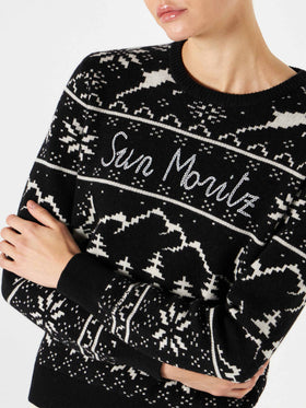 Woman sweater with Norwegian style print and Sun Moritz embroidery - MC2 Saint Barth