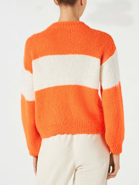 Damen-Pullover mit gebürstetem Rundhalsausschnitt in Fluo-Orange