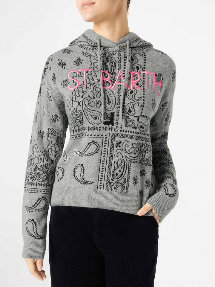 Woman cropped knit hoodie with bandanna print - MC2 Saint Barth