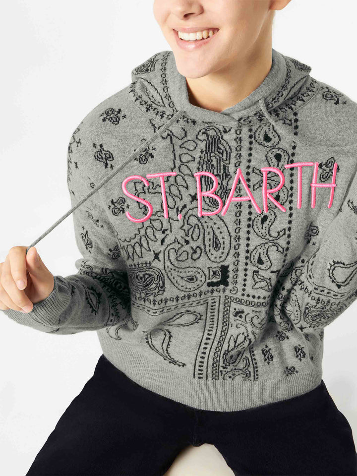 Woman cropped knit hoodie with bandanna print - MC2 Saint Barth
