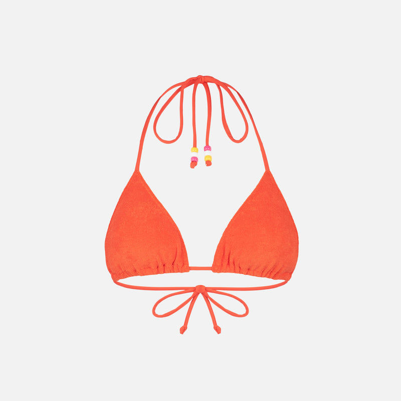 Woman orange terry triangle top swimsuit with charms