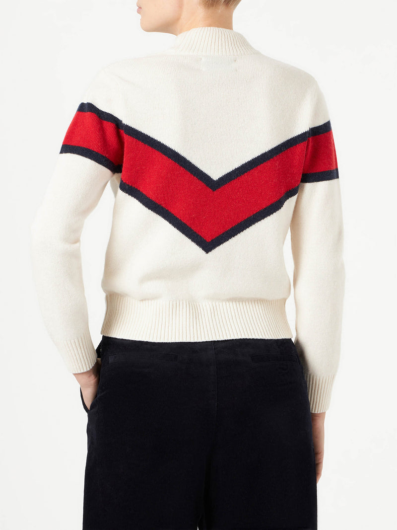 Woman half-turtleneck sweater with Apres ski Queen embroidery