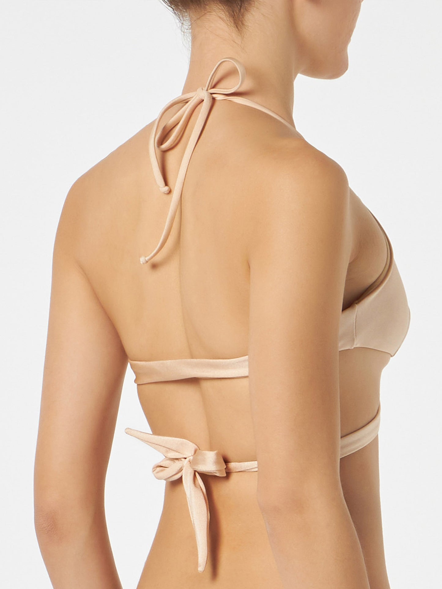 Woman shiny beige wrap triangle top